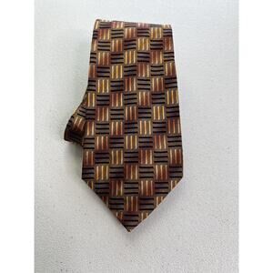 DeSantis Collection Brown Geometric Pattern 100% Silk Made in Italy Tie NWOT